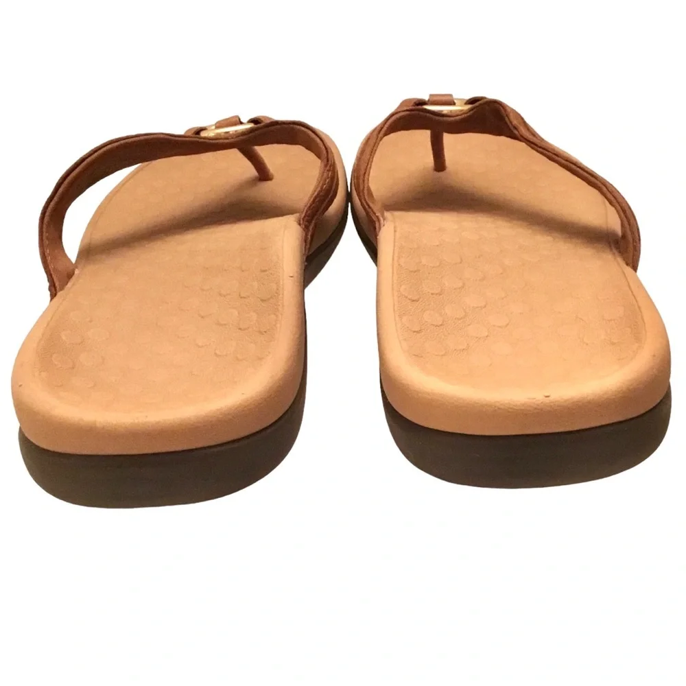 Vionic Tide Aloe Sandals Women’s 10 Brown Leather Strap Thong Toe-Post Flip Flop